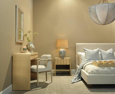 Aire Chandelier, Tether Dining Chair, Ginny Table Lamp, Finley Small Fluted Nightstand