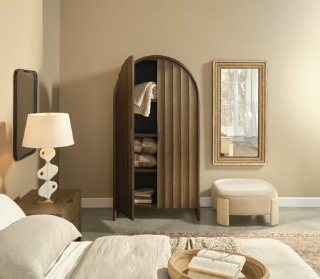 Vertebrae Table Lamp, Finley Fluted Arched Cabinet, Tarte Ottoman