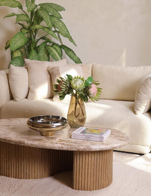 Briceida sofa, Barrington coffee table, Rendale bowl