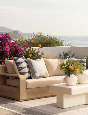 Lucrecia outdoor sofa, Lucrecia outdoor sofa chair, Teo outdoor coffee table, Elmora outdoor rug
