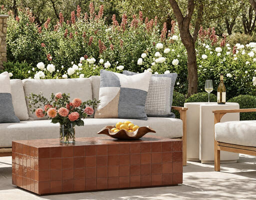 Lexy outdoor sofa, Lexy outdoor sofa chair, Denslow outdoor coffee table, Xyra outdoor side table