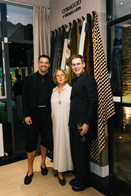 Destin Bass (left) and Thomas Lavin with a designer guest