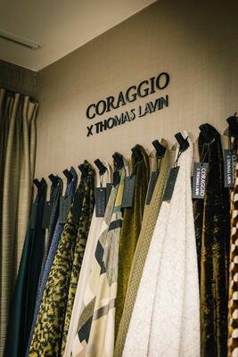 The debut of the Coraggio x Thomas Lavin collection at the Thibaut showroom inside Worlds End Studios 