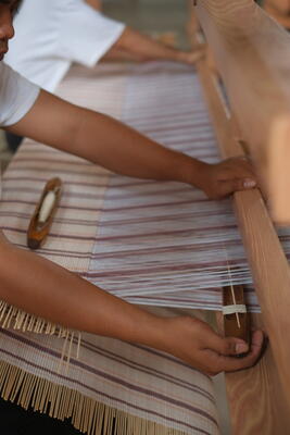 Lido Stripe handwoven windowcovering on the loom
