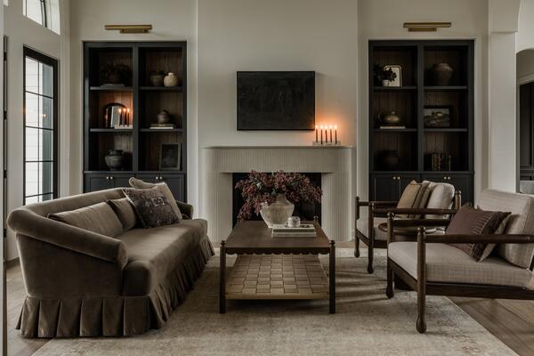 Full living room styled with the Black Birch Homes collection